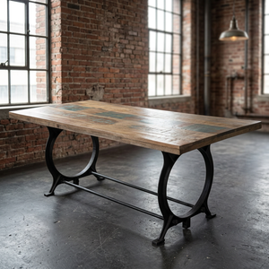 Industrial Vintage Foldable <b>Dining</b> <b>Table</b> Solid Mango Wood Cast Iron Metal Antique Farmhouse <b>Dining</b> Room Furniture for Hotel Home - Product Image 3