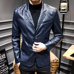 Nuova giacca autunnale in finta pelle sintetica giacca da uomo coreana alla moda Slim Fit rosso nero alla moda giacca da uomo - Product Image 5
