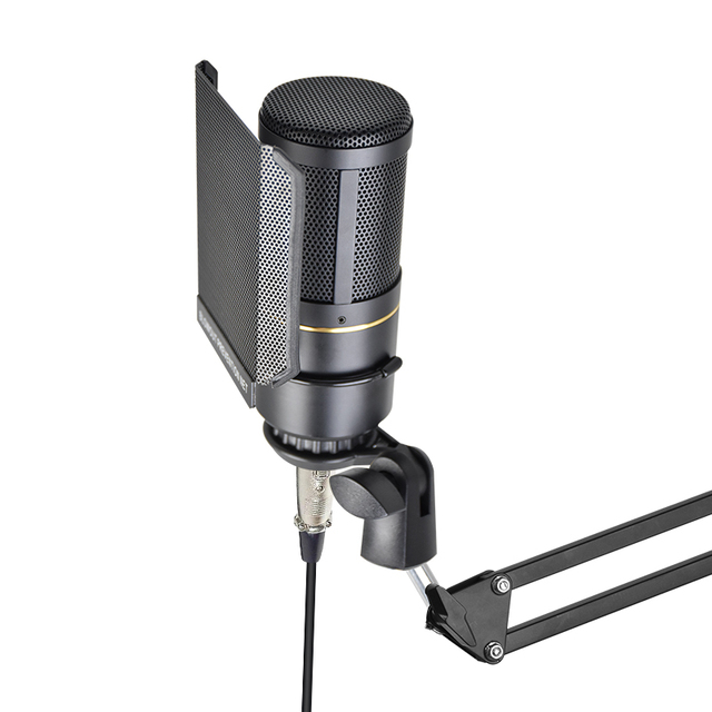 Black Gold Metal XLR Condenser Noise Cancelling Conference Microphone for Gaming Streaming Singing Studio Recording Podasting