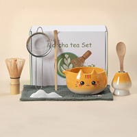 Ensemble de thé matcha pour chat mignon en gros avec bol en céramique, fouet chasen, support, cuillère, tamis – Kit traditionnel de cérémonie du thé japonais