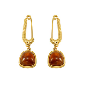 Zogxin Brown Natural Stone Clip-on Earrings Gold Geometric Bezel Setting Party Jewelry - Product Image 5
