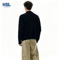 Pull tricoté noir uni décontracté pour homme, col montant à demi-zip, idéal pour les sorties, le street style et les tenues d'automne