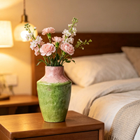 Ensemble de 3 vases en céramique dégradé ombré nordique, vases à fleurs luxueux roses et verts brillants pour une décoration intérieure moderne
