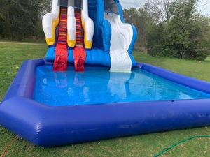 Scivolo d'acqua gonfiabile a doppia corsia con piscina buttafuori il grande parco acquatico balena - Product Image 2