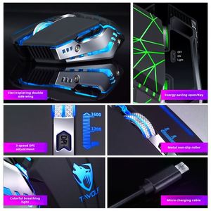 Ratón Inalámbrico Óptico Recargable X514 RGB 2.4G, Ratón Silencioso para Juegos de Computadora, USB Mecánico, Retroiluminado para eSports, Ratón Gamer para PC - Product Image 3