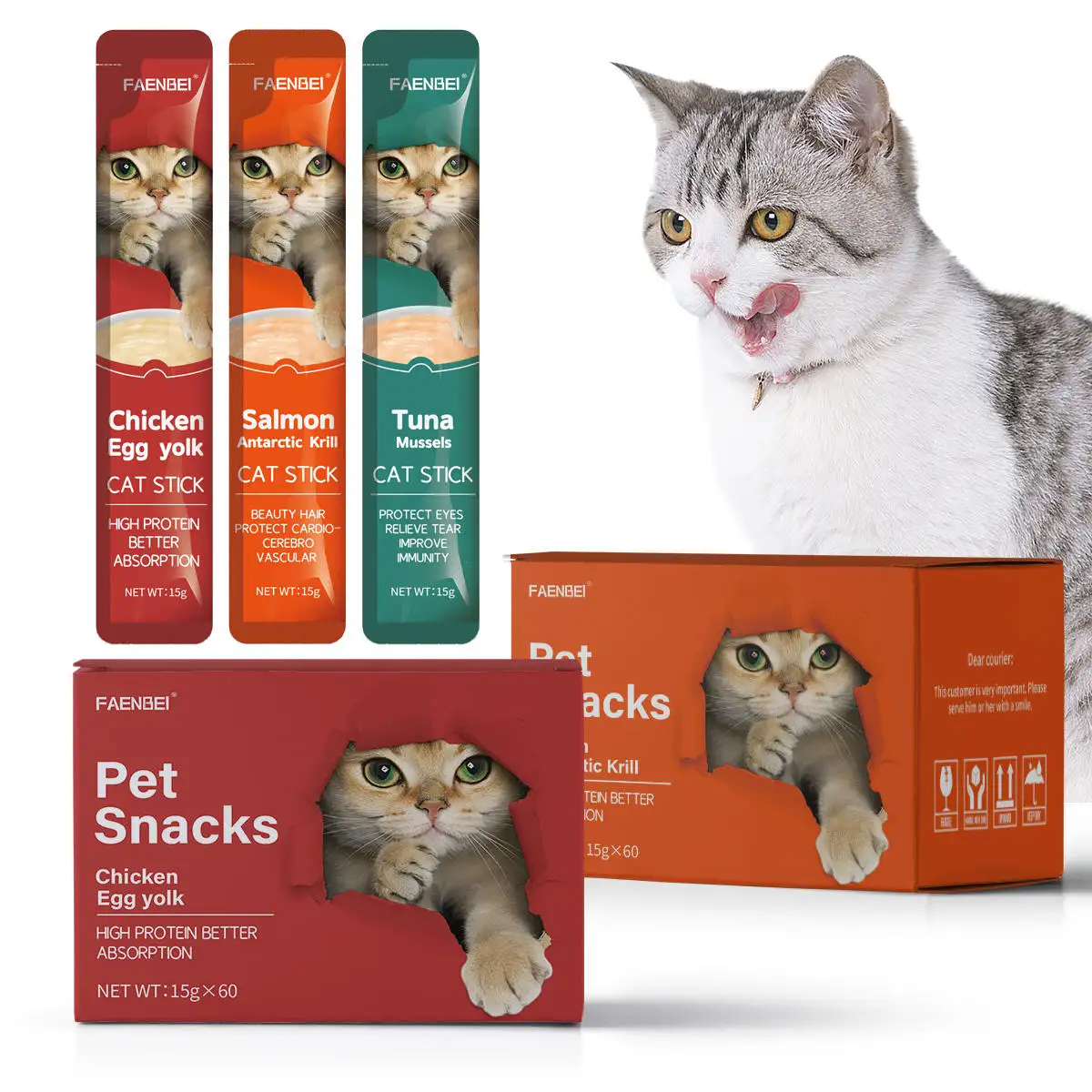 猫スナックバー猫用ウェットキャットフード卸売おいしい栄養15g * 60pcs