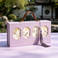 Boîte cadeau de gâteaux de lune de style oriental pour le Festival de la Mi-Automne, avec poignée en cuir traditionnelle chinoise, gaufrage doré, personnalisable OEM