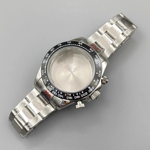 Boîtier de montre en acier noir avec lunette noire, chronographe à quartz, 39 mm, avec bracelet en acier massif, compatible avec le mouvement VK63 - Product Image 3