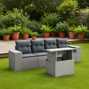 Ensemble de canapés de jardin en rotin gris 4 places avec accoudoirs réglables, mobilier d'extérieur au design contemporain - Product Image 2