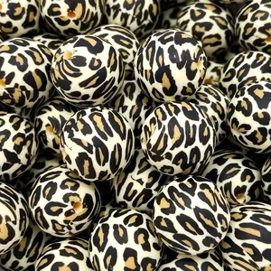 Grosir Aksesoris Perhiasan Dicetak Manik-manik Hadiah Bayi DIY Disesuaikan Silicone Focal Beads Leopard Silicone Beads