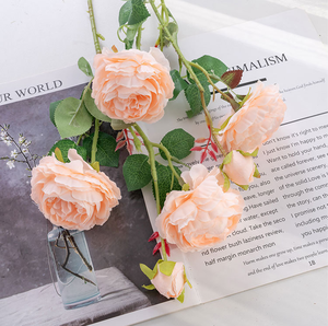 Rose pivoine occidentale à 3 têtes, fleur artificielle, décoration de mariage, style INS, mur végétal, bouquet de fleurs artificielles - Product Image 5