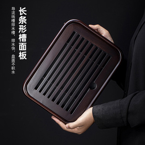 Plateau à thé en ébène naturel, petit plateau de service chinois pour usage domestique, plateau de drainage rectangulaire, plateau de rangement d'eau pour petite table à thé - Product Image 1