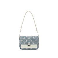 Sacs à bandoulière pour femmes en jean, sacoche à rabat avec fermoir rotatif, patchwork contrastant, sac à main porté épaule ou croisé