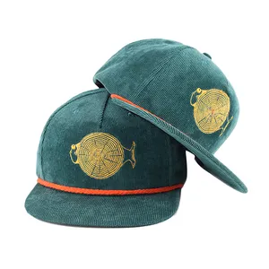 자수 로고 디자인 코듀로이 Snapback 모자 brim Snapback 모자에 밧줄을 가진 도매 모자