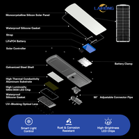 Panneau solaire haute qualité à haute conversion avec bras de conversion réglable, lampadaire solaire LED IP66 pour l'éclairage des parcs et des places