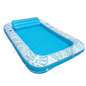 Lit flottant gonflable double pour 2 personnes en PVC bleu <span class=keywords><strong>avec</strong></span> couverture pare-soleil et siège, pour bain de soleil et glissade aquatique, pour adultes - Product Image 1