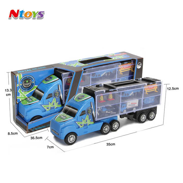 8IN1 Police Patrol Rescue Truck Vehicle Toy Play Set with 4 Die-cast Small Cars, 3pcs Accessories & 1 Playmat for Boys
