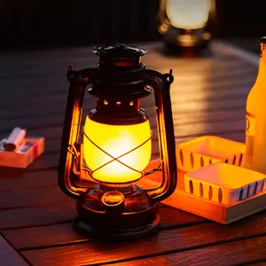 Barre rechargeable LED veilleuse créative rétro camping en plein air décoration flamme simulée kérosène lampe de table lanterne
