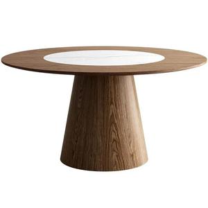 Mesa de Comedor Moderna Contemporánea de Madera de <span class=keywords><strong>Nogal</strong></span> Macizo con <span class=keywords><strong>Centro</strong></span> Giratorio para Hotel, Restaurante y Hogar, Hecha a Mano y Ecológica - Product Image 1