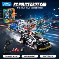 EPT 1:18 2.4G RC Drift Police-Car Set-4WD High-Speed Stunt Vehicle 2 Interchangeable Shells Spray LED Lights Ready-to-Go