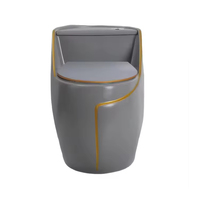 WC monobloc en céramique HG au design moderne et simple, blanc avec ligne dorée, siphon, sanitaire avec réservoir encastré