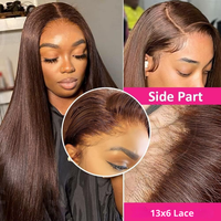 Peluca de Cabello Humano con Frente de Encaje Transparente 13x6 SDD Pre-Plucked al por Mayor 4 #   Pelucas rectas de color marrón de 20 y 22 pulgadas