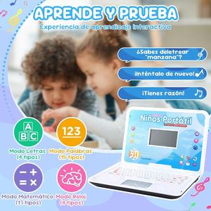 Ordinateur portable bilingue pour enfants <span class=keywords><strong>anglais</strong></span> et espagnol Machine d'apprentissage jouet 130 fonction éducation précoce Machine apprentissage ordinateur portable - Product Image 2