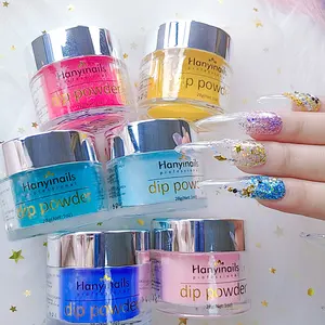 Hanyinails Bubuk Akrilik Kuku Mutiara Desain Seni Kuku dan Glitter Dipping Powder 3 In 1 dengan Cairan untuk Dipping