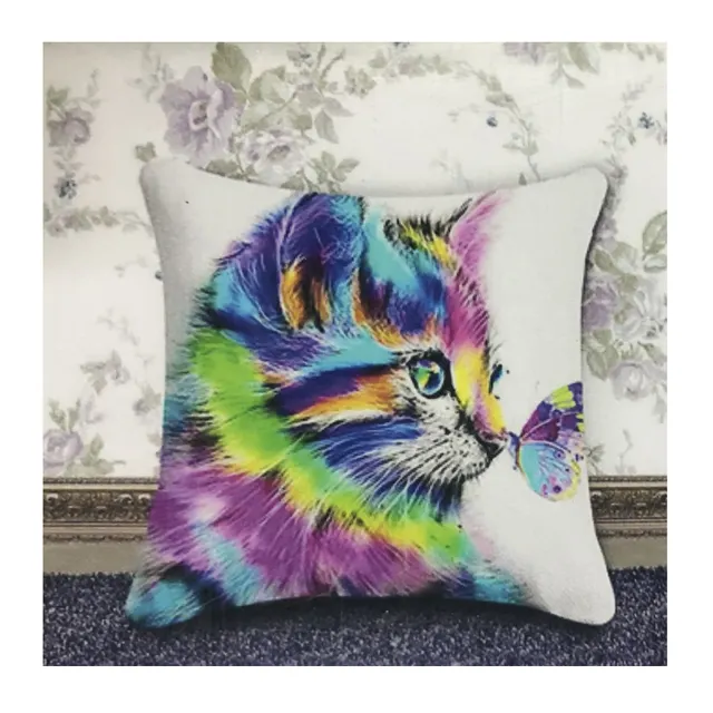 New Hot Sale Cat Butterfly Diamond Drawing Pillowcase Fine Linen Canvas 40*40 Cm Creative Pillowslip for Home Decor