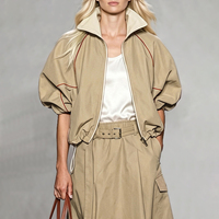 Veste décontractée mi-longue à manches courtes, couleur contrastante, avec cordon de serrage, fermeture éclair, col à revers, ceinture, taille élastique, poches, couleur unie