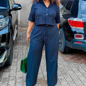 Women's Short-Sleeve Collared Shirt & <b>Pants</b> African Casual Plus Size 2-Piece Set Fashion - Product Image 2