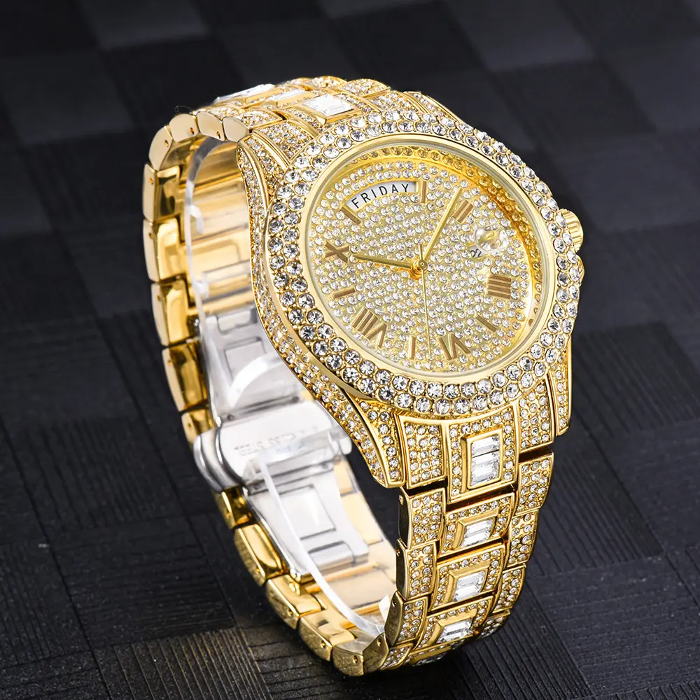 Hip Hop Iced Out Quartz Watch V320 Bling Gold Diamond Waterproof vintage custom moissanite Men watch for men quartz watches