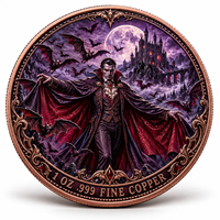 Pièce de monnaie d'imitation en cuivre pur 999 de 1 oz, électroplaquée, série Halloween, Dracula en relief, couleur UV, artisanat métallique