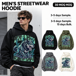 <span class=keywords><strong>Felpa</strong></span> con Cappuccio Oversize Personalizzata per Uomo, Stampa Grafica <span class=keywords><strong>Lupo</strong></span>, Pullover Y2K Hip Hop Streetwear 100% Cotone, Basso MOQ - Product Image 1
