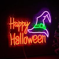 Letrero Luminoso de Neón de Halloween al por Mayor Neonawall, Letrero Luminoso USB con Sombrero Morado y Verde Misterioso para Decoración de Halloween