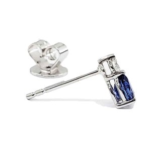 Csja — boucles d'oreilles en pierre saphir bleue, idéal pour les femmes, article de mode, nouvelle collection, 18k, or blanc, diamant naturel, ovale, saphir bleu - Product Image 3