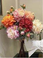 Nouvelle Arrivée : Fleurs Artificielles de Pivoine en Soie à Bords Brûlés, Longues Tiges, pour Décoration de Couloir de Mariage et Salon