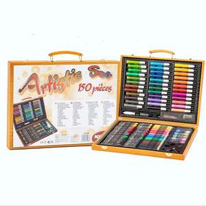 Coffret d'art en bois de luxe avec crayons de couleur, aquarelles, crayons à dessin, pinceaux, taille-crayon, gomme - Product Image 6