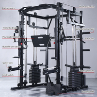 Equipo de fitness con estructura de pórtico, máquina Smith multifuncional, entrenador comercial integrado, banco de press y rack de sentadillas de acero inoxidable