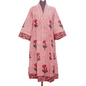 Women's Beautiful Sweet Natural Eco-Friendly Breathable Cotton Solid <b>Maxi</b> Dress V-neck Long Sleeve Loose Fit Floral Print - Product Image 1