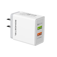 SOMOSTE chargeur rapide de téléphone portable matériau ABS Con Dual-USB QC3.0 2.4A adaptadores de viaje rapida avec câble de type c pour iphone