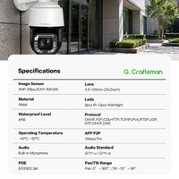 Caméra PTZ GX-PM3X25D-M6S 6MP IP66 étanche avec vue à 360 degrés, audio bidirectionnel, zoom optique réel 25X, application ICSEE XMEYE PRO