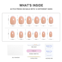 Nailway 24Pcs Réutilisable Full Cover Nude Glossy Acrylic Glue on Nails Oval White Tip French Fake Nails