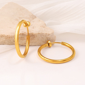 Pendientes de aro de aleación de zinc con diseño geométrico circular, poste de acero inoxidable, estilo minimalista para uso diario - Product Image 3