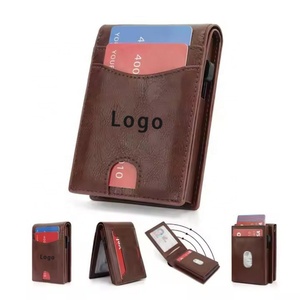 Customize Luxury Designer Credit Id Magnetic Genuine Leather for <b>Card</b> <b>Holder</b> RFID Blocking <b>Slim</b> Minimalist Mens Wallet logo - Product Image 1