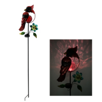 Lampe solaire étanche en métal rouge en forme d'oiseau avec globe en verre craquelé, LED, pour jardin, cour, allée, décoration extérieure