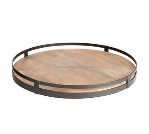 Bandeja Decorativa y de Servicio de Madera y Hierro al por Mayor con Asas de Hierro y Recubrimiento Negro para Decoración de Mesa, Artesanía Metálica - Product Image 2