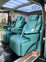 Siège de capitaine VIP en cuir Nappa bleu Tiffany personnalisé avec points diamantés, doté de massage électrique et de ventilation, pour l'aménagement intérieur de fourgonnette professionnelle