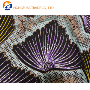 Kain Organza Batik Afrika Anti-Pilling Anti-Jamur Tahan Gesekan Berat Sedang Desain Daun Ginkgo Ungu Kuning Ekspor
