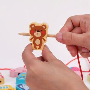 Juego de Bloques de Madera para Habilidades Motoras Finas, Regalos de Cumpleaños, Clasificación de Formas y Colores, Juego de Enhebrar Cuentas - Product Image 3